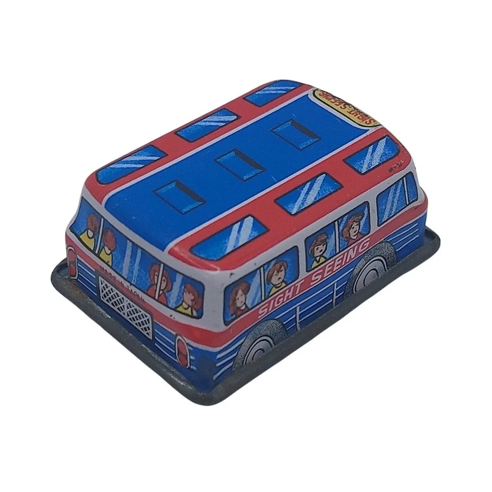 Vintage Small Sight Seeing Bus Tin Litho Friction Toy - Made in Japan
